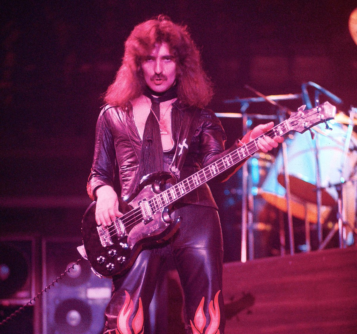 Black Sabbath’s Geezer Butler onstage during the 'Sabotage Tour' at Madison Square Garden in 1976. © David Redfern.