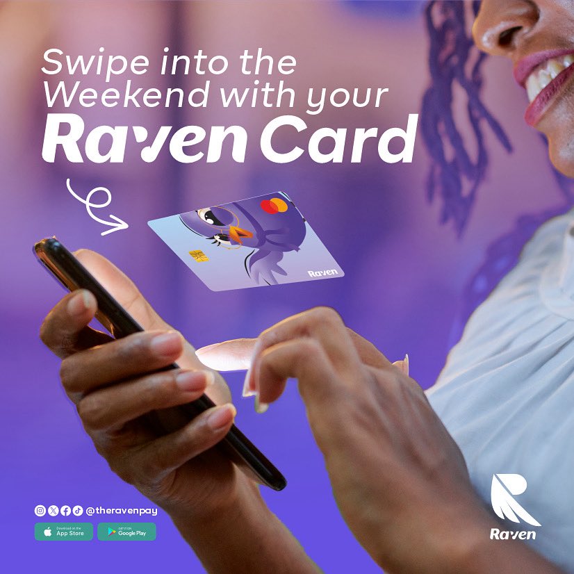 theravenpay's tweet photo. The weekend is around the corner.
Don’t forget your Raven Card.. your trusted companion for small treats or big errands.
#MyRavenWay #BankWithRaven #RavenCard #TGIF #EverydayBanking https://t.co/OtyF05tvOn