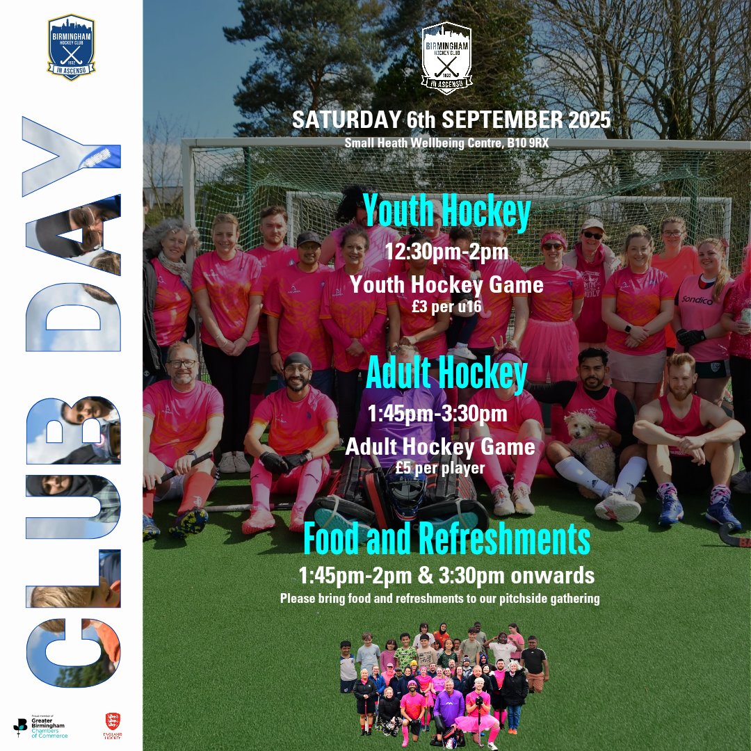 CLUB DAY - Saturday 6th September 2025

Our Annual Club Day to mark the start of a new season will be hosted on Saturday 6th September 2025.

This year sees the return of our Youth Hockey getting involved in Club Day activities before our Adults take to the field. 

All Welcome!