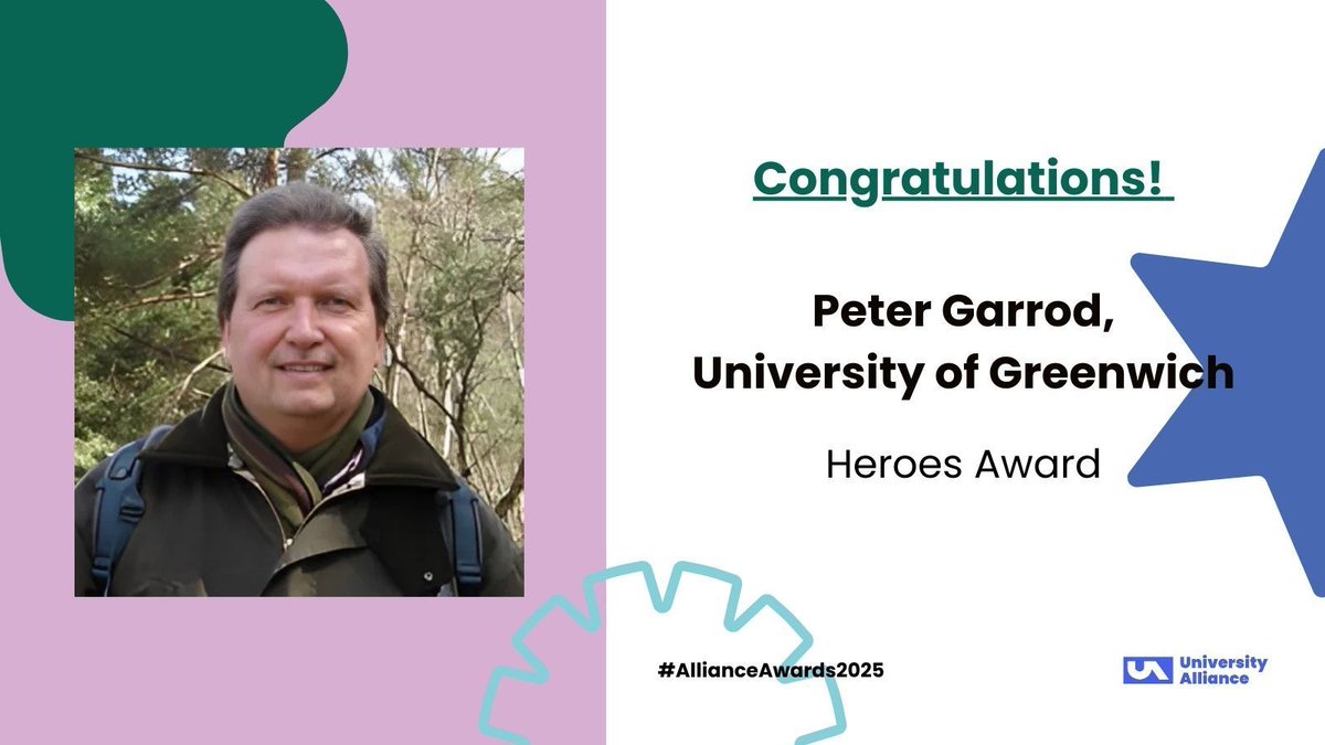 University Alliance (@unialliance) on Twitter photo Congratulations to Peter Garrod on his nomination for the Heroes Award at the #AllianceAwards2025!
Peter (<a href="/UniofGreenwich/">Uni of Greenwich</a>) has been recognised for his exceptional leadership and dedication. His work has made a lasting impact on university culture.
๐ buff.ly/Z5ooUgF Congratulations to Peter Garrod on his nomination for the Heroes Award at the #AllianceAwards2025!
Peter (<a href="/UniofGreenwich/">Uni of Greenwich</a>) has been recognised for his exceptional leadership and dedication. His work has made a lasting impact on university culture.
๐ buff.ly/Z5ooUgF