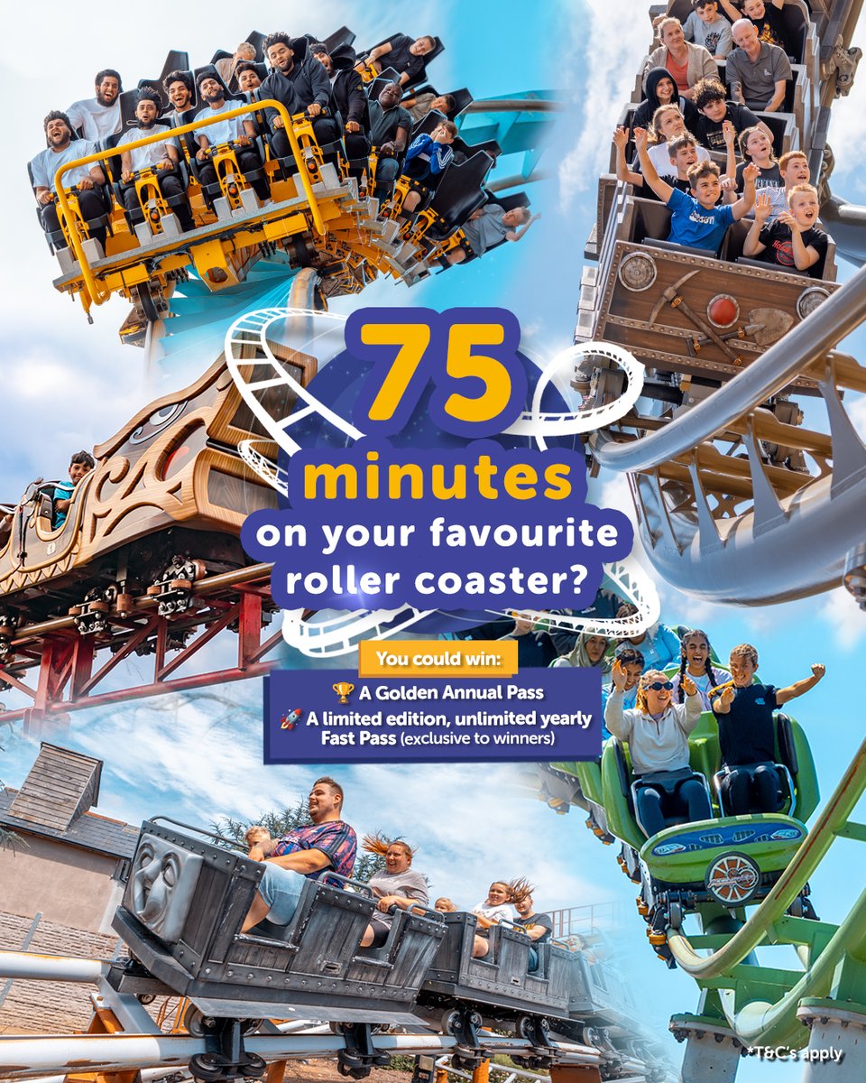 🎢 75 mins. 1 coaster. Could you handle it? 🤪

We need 7 thrill-seekers for each of our top 5 coasters to celebrate upcoming #NationalRollerCoasterDay 🚀

🔗 brnw.ch/How_to_enter
⏳ Closes 19th Aug, midday
📍 Event: 21st Aug, 9:30am