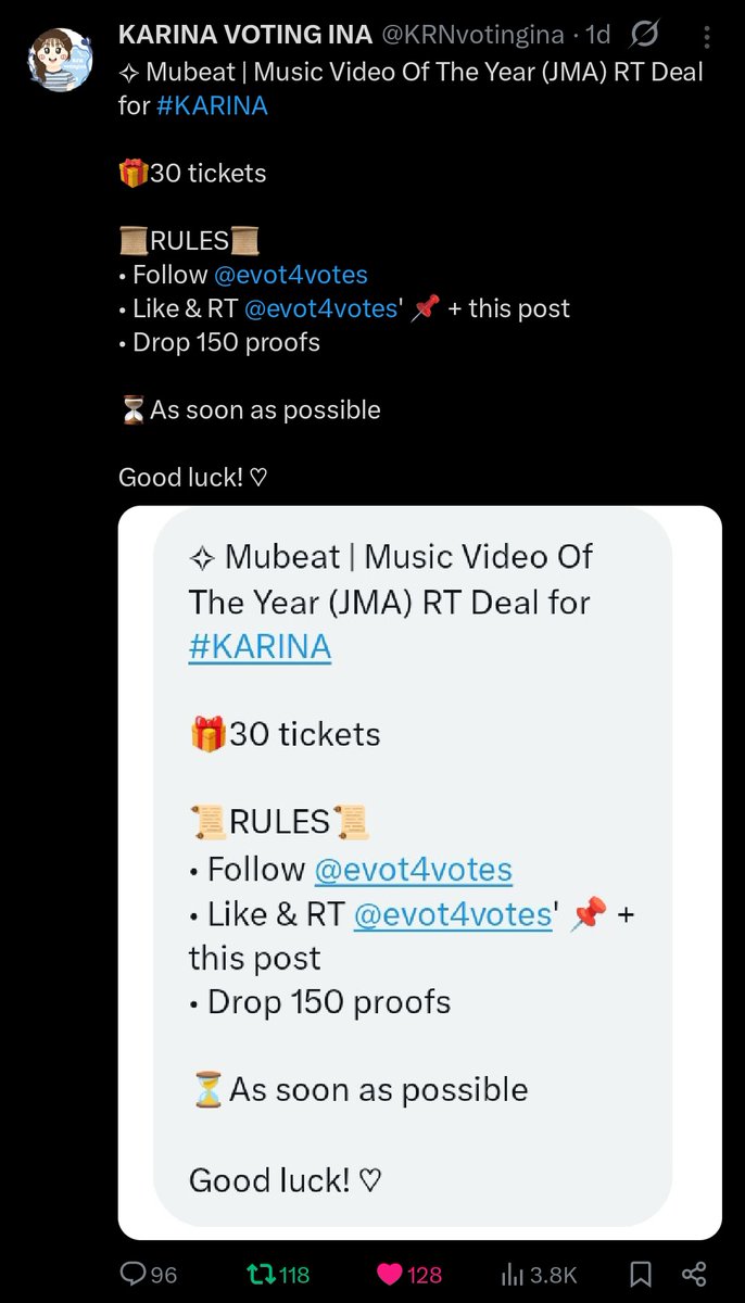 YJMBASE_'s tweet photo. @KRNvotingina @evot4votes #KARINA https://t.co/AQMiyCROce