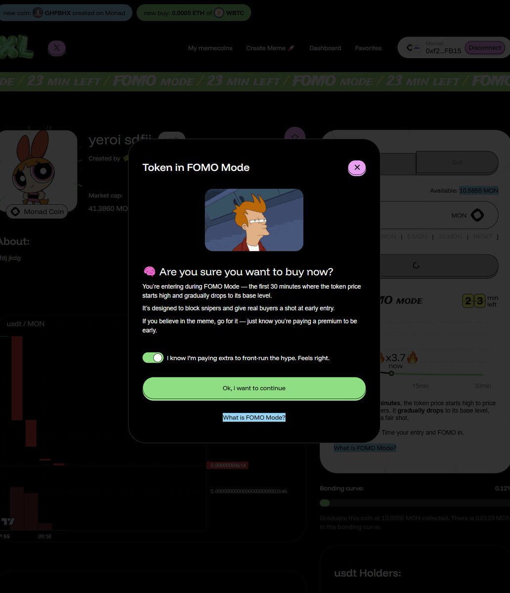Degen mode activated on <a href="/monad/">Monad ⨀</a> testnet

Spending most of my time today creating and trading memes on <a href="/xldotfun/">XL</a> 

Why are we being punished for buying early? 😂