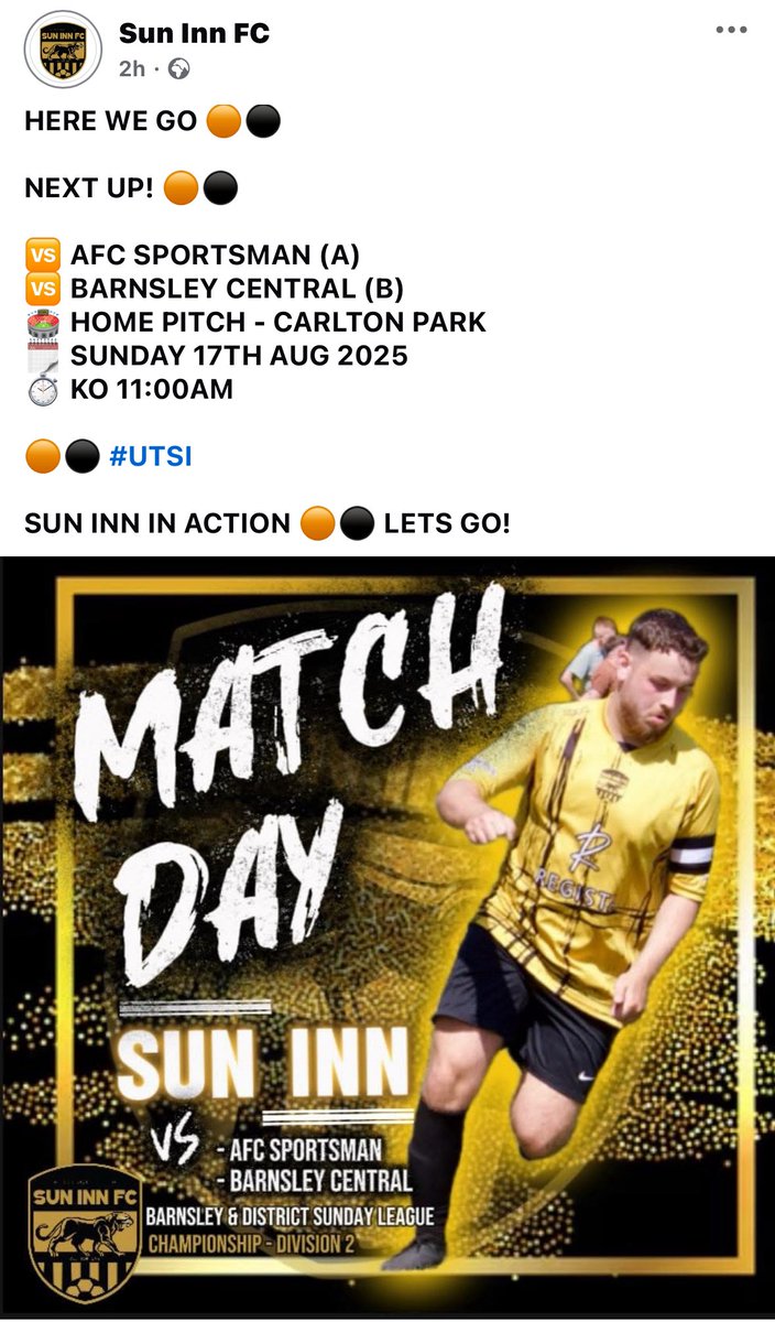 Sun Inn have 2 matches at Carlton Park on Sunday, details below
#BarnsleySunday