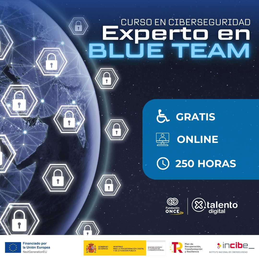 Por Talento Digital, de Fundación ONCE (@xtalentodigital) on Twitter photo ⁉️ ¿Sabes lo que es el BLUE TEAM?
👨💻 Este curso de #XTalentoDigital e <a href="/INCIBE/">INCIBE</a> enmarcado en el #PlanDeRecuperación es tu oportunidad para moldear tu perfil y trabajar en uno de los sectores más demandados del mundo de la ciberseguridad
✍️Inscríbete👇
portalentodigital.fundaciononce.es/node/32917?utm… ⁉️ ¿Sabes lo que es el BLUE TEAM?
👨💻 Este curso de #XTalentoDigital e <a href="/INCIBE/">INCIBE</a> enmarcado en el #PlanDeRecuperación es tu oportunidad para moldear tu perfil y trabajar en uno de los sectores más demandados del mundo de la ciberseguridad
✍️Inscríbete👇
portalentodigital.fundaciononce.es/node/32917?utm…