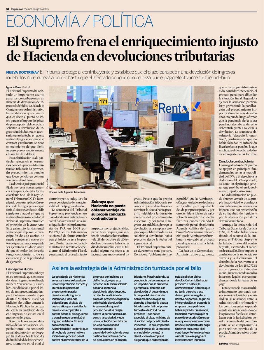 Leopoldo Gandarias (@leogandarias) on Twitter photo El Tribunal Supremo establece que el inicio del cómputo del plazo para pedir una devolución de ingresos indebidos no empieza hasta que el afectado conoce con certeza que el pago efectivamente fue indebido.*
Lo cuenta <a href="/IgnacioFaes/">Ignacio Faes</a> El Tribunal Supremo establece que el inicio del cómputo del plazo para pedir una devolución de ingresos indebidos no empieza hasta que el afectado conoce con certeza que el pago efectivamente fue indebido.*
Lo cuenta <a href="/IgnacioFaes/">Ignacio Faes</a>