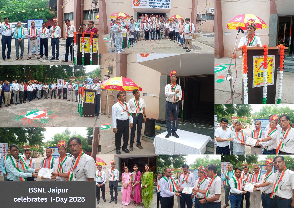 BSNL_JAIPUR's tweet image. आज दिनांक 15 अगस्त 2025 को  #बीएसएनएल के #जयपुर बीए मुख्यालय पर 79 वां स्वतंत्रता दिवस धूमधाम से मनाया गया । इस अवसर पर बीए के प्रधान महाप्रबंधक श्री विजय सिंह नेमीवाल ने झंडारोहण किया । उन्होंने समस्त स्टाफ को संबोधित करते हुए कहा कि हमें बीएसएनएल की सेवाओं में सुधार एवं विस्तार…