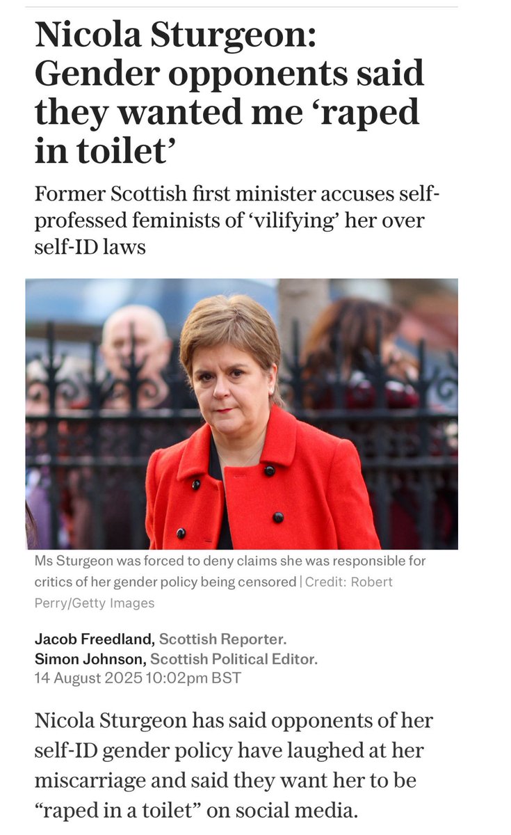 Gender Critical’s are such a lovely bunch. Terfs sent messages saying they wanted Nicola Sturgeon to get raped in a toilet. 
I don’t understand why - when it is as clear as day to everyone how vile and disturbed the Gender Critical cult is - they have any say whatsoever over