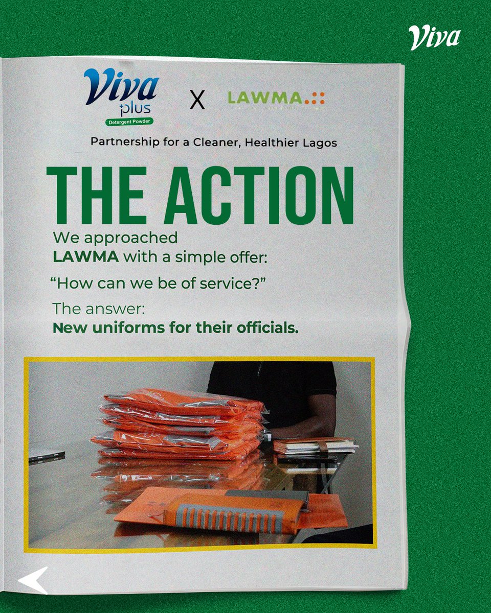 VivaDetergent's tweet photo. Together, weβre not just keeping Lagos clean, weβre raising the standard of hygiene and honouring the everyday heroes who make it happen. π
#AspiraNigeria
#VivaXLAWMA
#SymbolOfQuality
#SpotlesslyCleanWithViva https://t.co/SUBBZ5E6k7