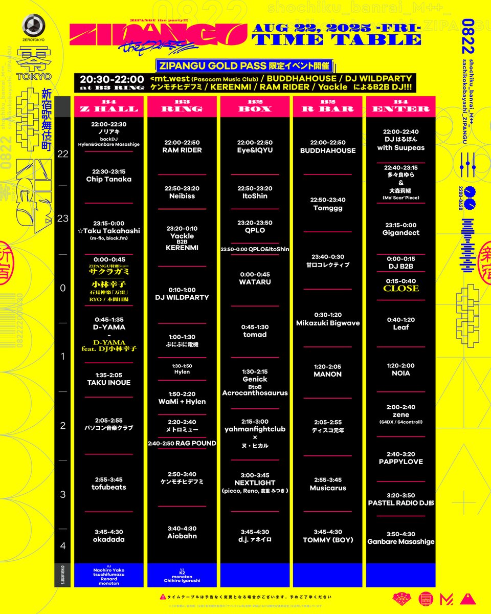 zipangu_sh's tweet photo. ／

📢「#ZIPANGU_the_Party !!」
　　タイムテーブル発表⚡⚡

　全5つのフロアで繰り広げられる、
　もはやフェス級の一夜！！！

＼

日本の伝統音楽である雅楽や神楽囃子から歌謡曲、
そして最新のダンスミュージックまでが融合する、
唯一無二のカルチャーミックス音楽祭
「ZIPANGU The Party!!」🪩✨

LDH発・世界一激しく誠実で熱い
肉体系パフォーマンス集団「RAG POUND」と
空間を彩るVJ陣をもって全出演者が発表！！！
あわせてタイムテーブルも解禁！！！🔥

ZIPANGU特別ステージ「サクラガミ」は、
日本の伝統芸能「石見神楽」の力強い舞と
「MPLUSPLUS」の光・音・映像の
演出が融合する大迫力の舞台。
前回からさらにパワーアップして
再び「ZEROTOKYO」に降臨！

また、今回のイベントのためだけに
小林幸子と秋葉原MOGRAの社長・D-YAMAによる
エクスクルーシブなDJパフォーマンスも披露予定✨

さらに様々な特典がつく
「ZIPANGU GOLD PASS」購入者のみが
参加できるスペシャルイベントも開催！ 
全7人のDJ全員によるB2Bパフォーマンスで
会場を盛り上げます💫💫
ここでしか体験できない、
プレミアムな空間をお見逃しなく！