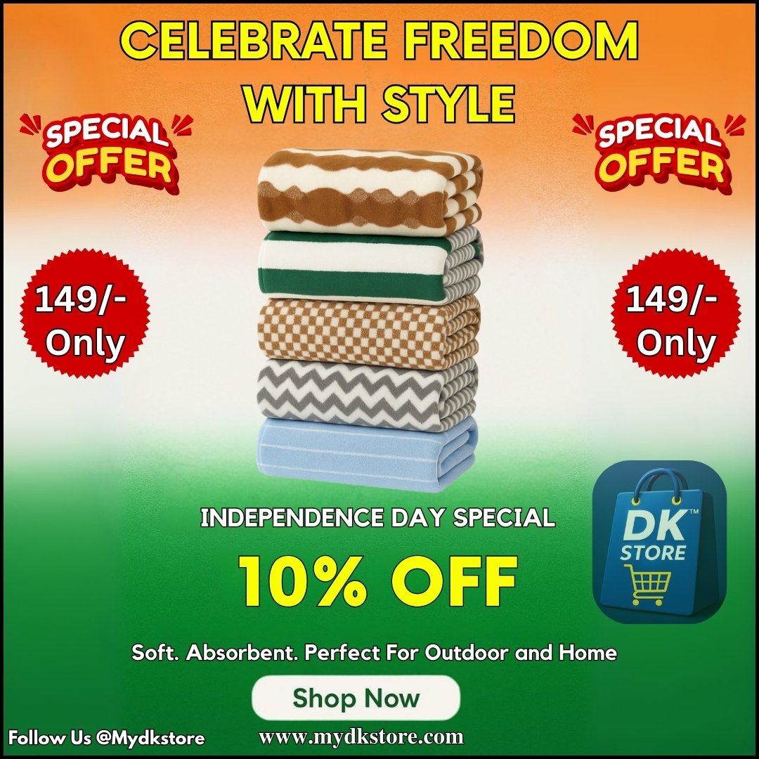 Mydkstore's tweet photo. "🎉 Celebrate Freedom with Style &amp; Savings! 🛍️
Premium quality towels and Many More - &amp; extra 10% OFF this Independence Day! 🇮🇳

Soft, absorbent &amp; long-lasting – perfect for your home &amp; office. ✨

Trusted by happy customers ✅ Safe &amp; Secure Shopping at https://t.co/woPHbyZrrH 💙 https://t.co/tOYwDxosoX