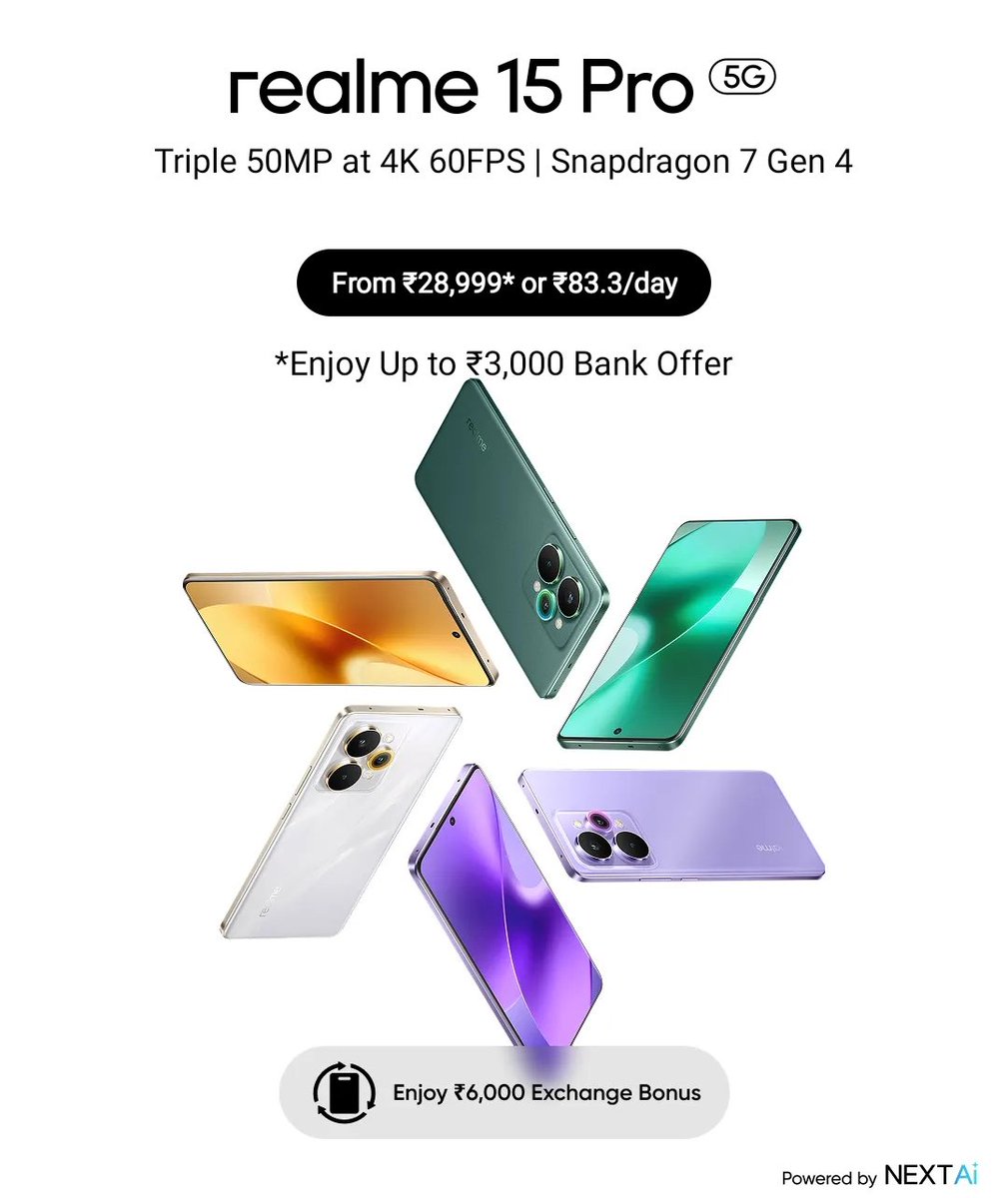 Tripple 50MP at 4K camera 
Means
Rear   50MP + 50MP 
Front 50MP 
<a href="/realmeIndia/">realme</a> <a href="/realmeglobal/">realme Global</a> 
#realme15pro5g 
#realme 
#IndependenceDay