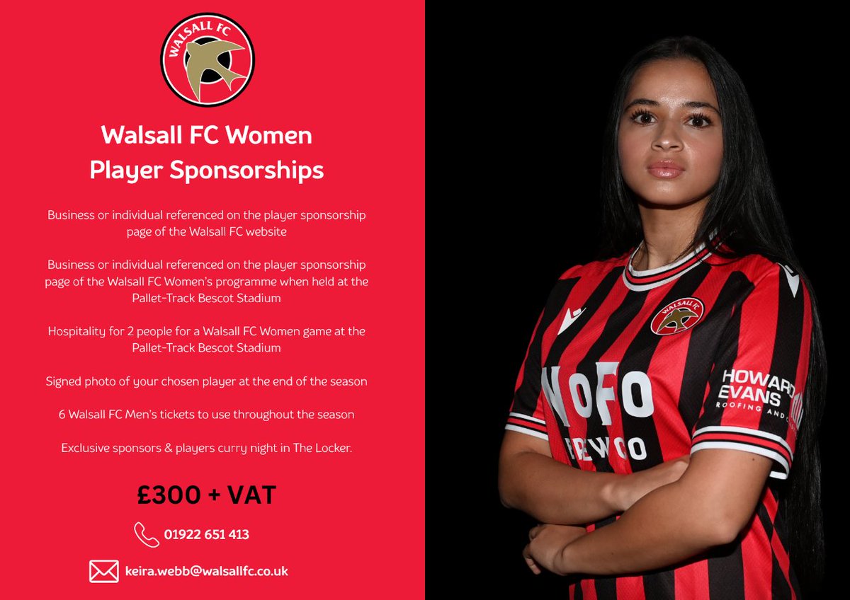 We have a number of Player Sponsorships available for the 2025/26 season with a whole host of benefits!

Contact our Commercial team today for further information! ⤵️