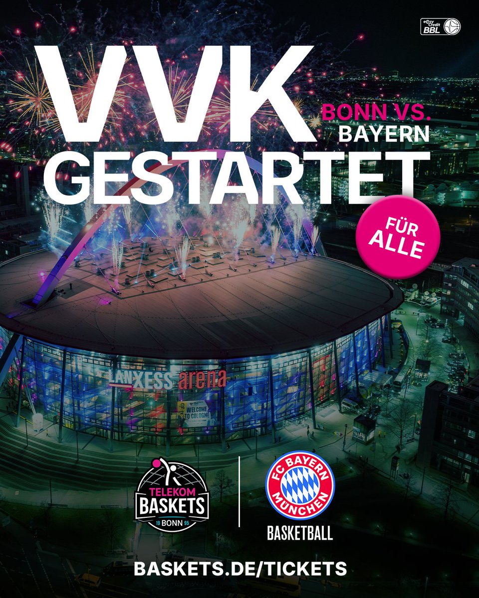 Telekom Baskets Bonn (@telekombaskets) on Twitter photo Jetzt rein in den Baskets-Ticketshop! Ab sofort sind unter baskets.de/tickets die Karten für unser Heimspiel in der <a href="/LANXESSarena/">LANXESS arena</a> am 21. Dezember 2025 (18 Uhr) gegen den <a href="/FCBBasketball/">FC Bayern Basketball</a> erhältlich!
Kommt ran und macht die Bude voll!
📷 LANXESS arena/Bernd Lehnert Jetzt rein in den Baskets-Ticketshop! Ab sofort sind unter baskets.de/tickets die Karten für unser Heimspiel in der <a href="/LANXESSarena/">LANXESS arena</a> am 21. Dezember 2025 (18 Uhr) gegen den <a href="/FCBBasketball/">FC Bayern Basketball</a> erhältlich!
Kommt ran und macht die Bude voll!
📷 LANXESS arena/Bernd Lehnert