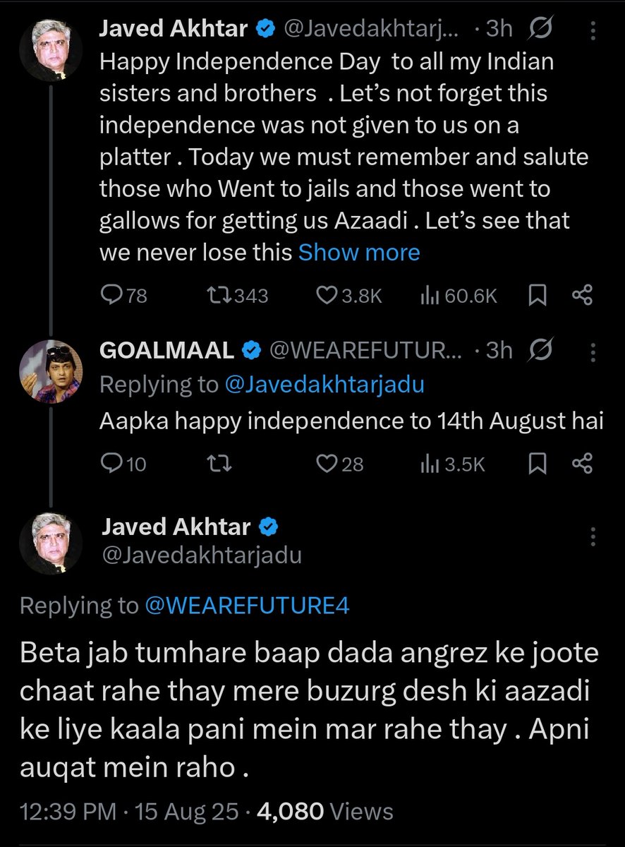 Watching Javed Akhtar saab b@shing Bhakts is my favourite pastime.