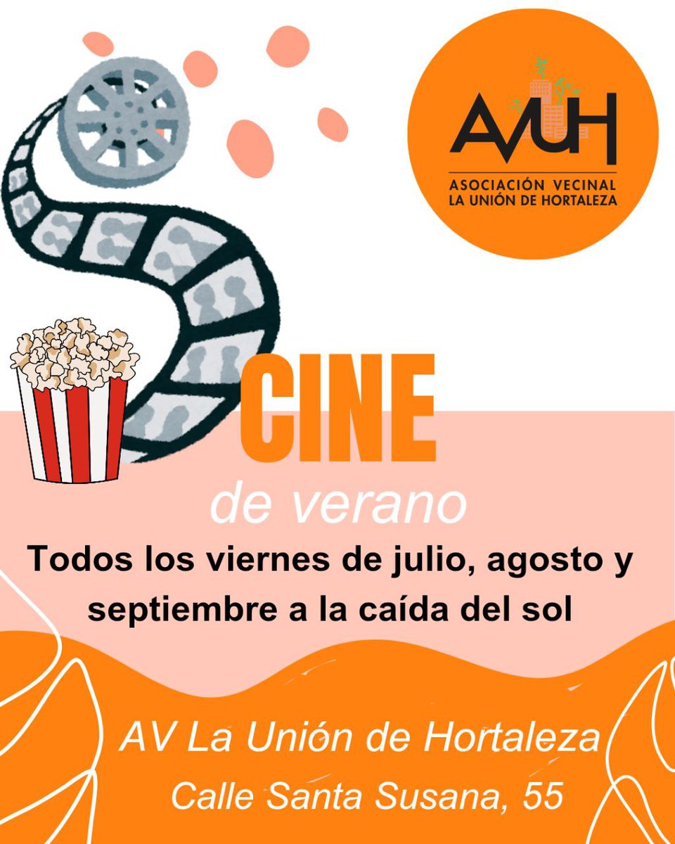 Cine de verano en La Unión.
Hoy viernes 15 de agosto.
Pista peli:
😊😞😡🙃x2
Trae tu silla de casa y algo de cena.
Habrá latas frias en la asociación.
Os esperamos a partir de las 21:30h.
AV La Unión de Hortaleza
C/ Santa Susana, 55
Contigo creando barrio
#ParticipacionVecinal