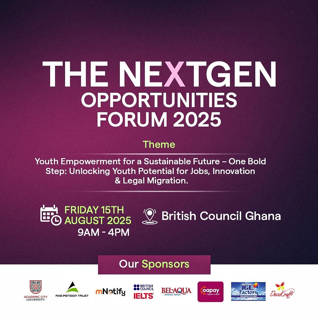 NextGenOppForum's tweet photo. 🚨 Today is the Day! 🚨
🎤🔥 NextGen Opportunities Forum 2025 is happening TODAY at the British Council Ghana Auditorium, Accra!

📅 Friday, 15th August
🕐 9:00 AM – 4:00 PM

#NextGenOpportunities #Networking #Innovation #Opportunities https://t.co/1xckYRKCXZ