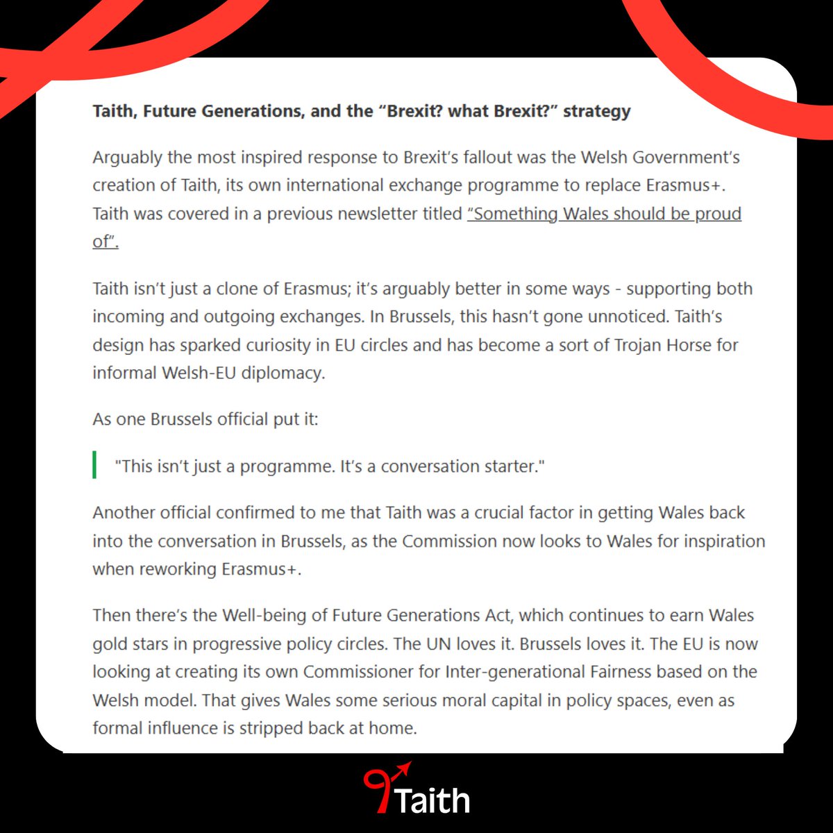 Taith (@taithwales) on Twitter photo Dyma bwt o gylchlythyr <a href="/WillHayCardiff/">Will Hayward</a>. Rydyn ni'n ddiolchgar i Will a Manon Hammond am rannu eu myfyrdodau ar Taith. Mae'n ysbrydoledig clywed sut mae Taith yn dechrau sgyrsiau ac yn darparu syniadau ar gyfer dyfodol Erasmus+.
Cofrestrwch yma: willhaywardwales.substack.com/subscribe?utm_… Dyma bwt o gylchlythyr <a href="/WillHayCardiff/">Will Hayward</a>. Rydyn ni'n ddiolchgar i Will a Manon Hammond am rannu eu myfyrdodau ar Taith. Mae'n ysbrydoledig clywed sut mae Taith yn dechrau sgyrsiau ac yn darparu syniadau ar gyfer dyfodol Erasmus+.
Cofrestrwch yma: willhaywardwales.substack.com/subscribe?utm_…