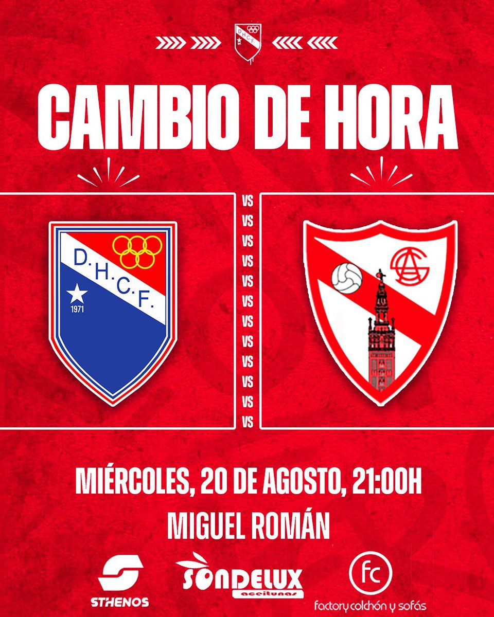 _Doshermanascf's tweet photo. 📢 CAMBIO DE HORARIO

Debido a las altas temperaturas previstas, los dos partidos de la próxima semana modificarán su horario de inicio.

🗓️ NUEVO HORARIO: 21:00h para ambos encuentros.
⚠️ Medida tomada para garantizar las mejores condiciones para jugadores y afición. https://t.co/QJn4WNNcA0