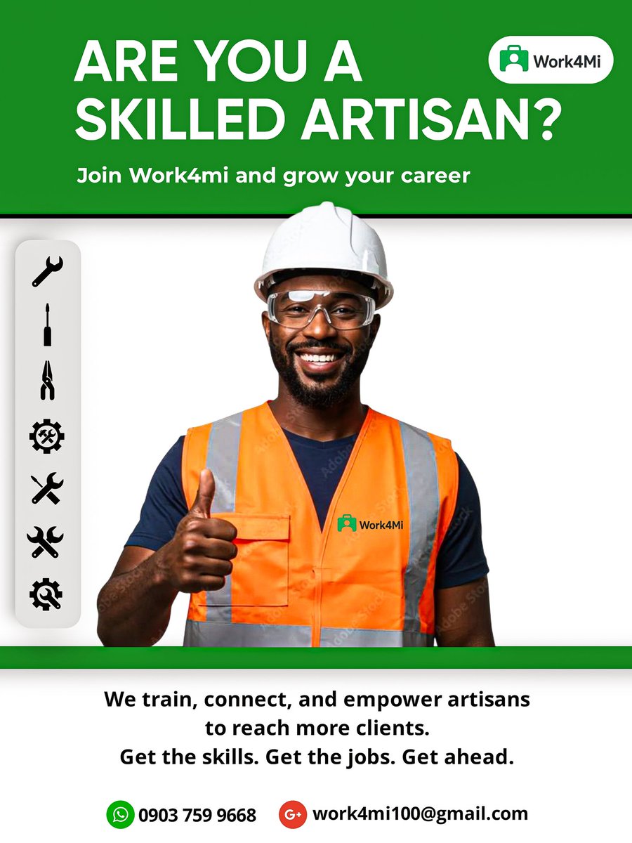 MEDU_GRAPHICS's tweet photo. Proud to collaborate with @Work4Mi on this recruitment flyer 🎯
Designed to empower artisans, connect them to clients, & open new opportunities.
At Medu Studios, we turn ideas into impactful visuals. 🚀
#MeduStudios #Work4Mi #DesignWithPurpose #GraphicDesign #ArtisanEmpowerment https://t.co/Rlaz93IYO4