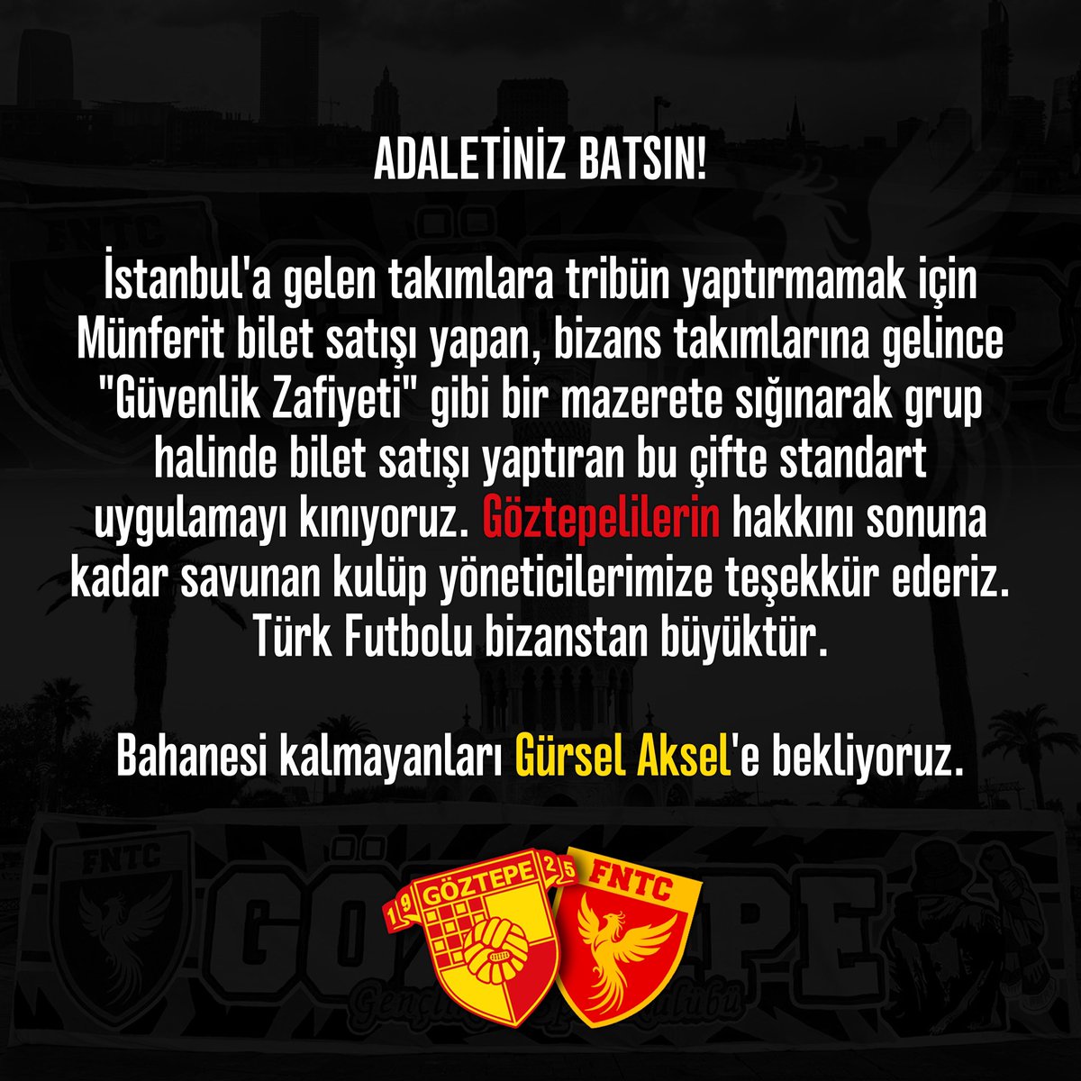 GoztepeFntc's tweet photo. Göztepe Gençlik ve Spor Kulübünün Neferleriyiz! https://t.co/fnj9kYVkUW