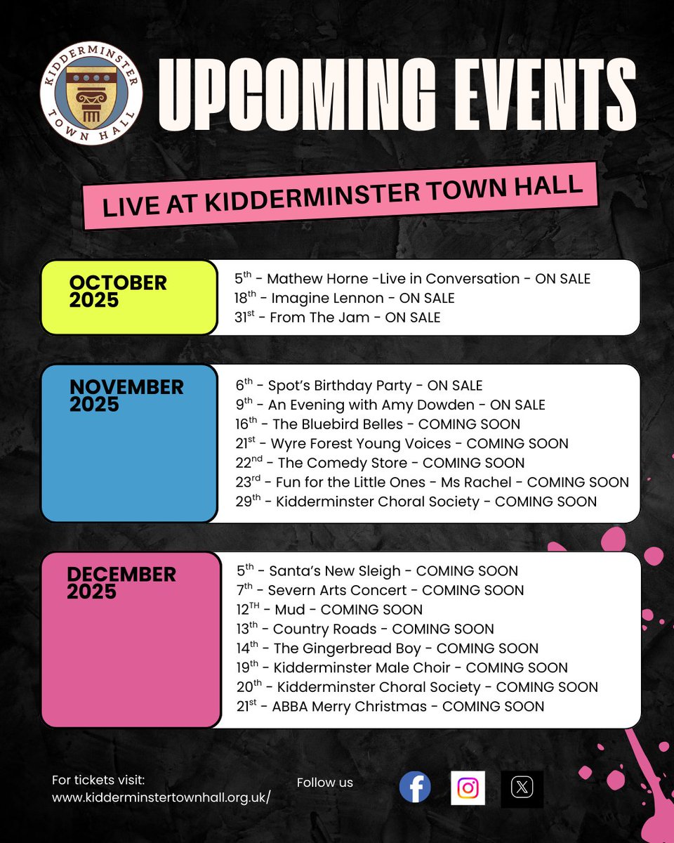 🎭 Kidderminster Town Hall | Oct–Dec 2025
Comedy, live music, family shows &amp; festive concerts!
🎤🎵😂👨‍👩‍👧
Tickets: kidderminstertownhall.org.uk
#KidderminsterTownHall #WhatsOnKidderminster
