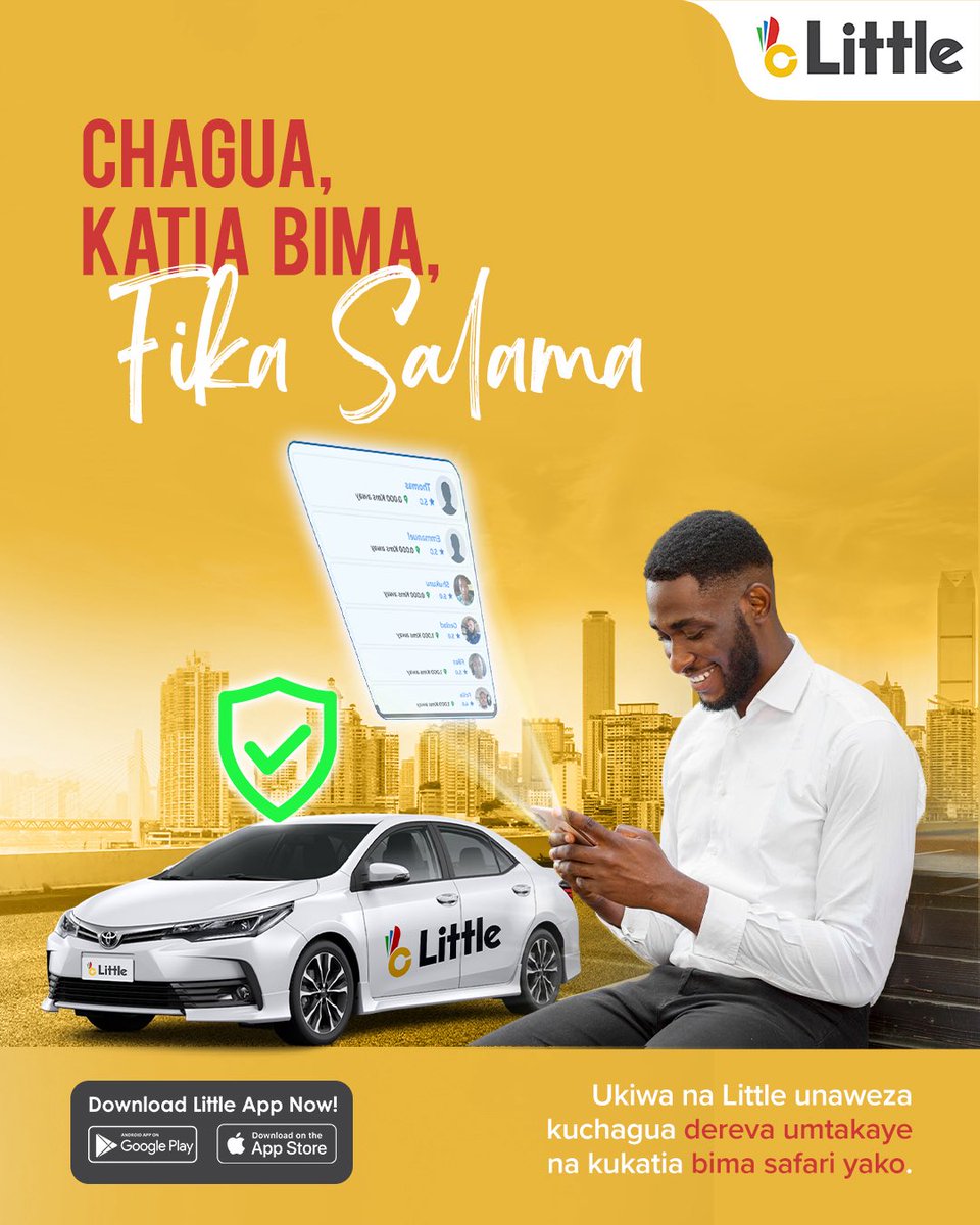 LittleAppTz's tweet photo. Little Ride inakuwezesha kuchagua dereva umtakaye, kukatia bima safari yako na kufurahia kila safari.
Pakua Little App sasa Google playstore au Apple store!
#SafariSalama #ChaguaDereva #BimaSafari #LittleRide #LittleApp #LittleRideTanzania https://t.co/NHs0BuX8HL