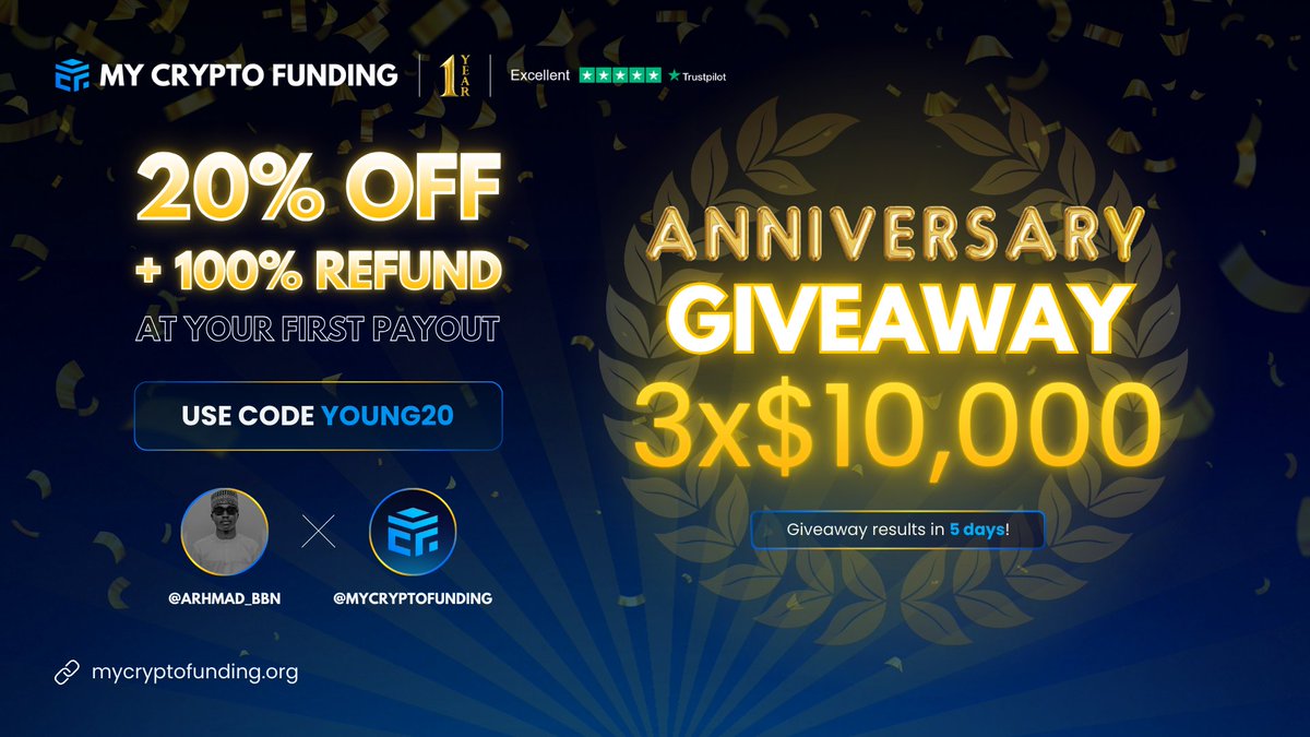 𝐘𝐨𝐮𝐧𝐠 𝐓𝐫𝐚𝐝𝐞𝐫 𝕏 (@arhmad_bbn) on Twitter photo Giveaway Time 🎉
MCF turns 1! 🥳 I’ve partnered with them to celebrate with a special giveaway. 🚀
To Participate:
1️⃣ Follow <a href="/MyCryptoFunding/">My Crypto Funding</a> <a href="/muthaiah4x/">𝗭𝝨𝗡𝗜𝗧𝗦𝗨 🔱</a> and <a href="/arhmad_bbn/">Young Trader</a>
2️⃣ Like and Retweet the post
3️⃣ Tag 3 traders
Also Follow: <a href="/MusabFx_/">Mus’ab || CFD Trader</a> <a href="/illatu11/">Abdullahi Salisu</a> <a href="/RonTrd1/">Saal</a> Giveaway Time 🎉
MCF turns 1! 🥳 I’ve partnered with them to celebrate with a special giveaway. 🚀
To Participate:
1️⃣ Follow <a href="/MyCryptoFunding/">My Crypto Funding</a> <a href="/muthaiah4x/">𝗭𝝨𝗡𝗜𝗧𝗦𝗨 🔱</a> and <a href="/arhmad_bbn/">Young Trader</a>
2️⃣ Like and Retweet the post
3️⃣ Tag 3 traders
Also Follow: <a href="/MusabFx_/">Mus’ab || CFD Trader</a> <a href="/illatu11/">Abdullahi Salisu</a> <a href="/RonTrd1/">Saal</a>