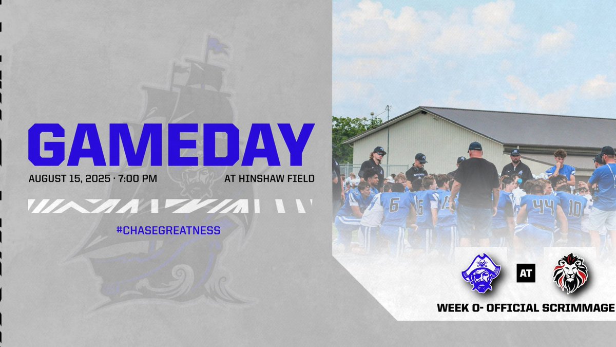#PiratesNation 🏴‍☠️🏴‍☠️it’s GAMEDAY! We are on the road for a 7:00pm start as your <a href="/GCHSPirateFB/">Greensburg Pirate Football</a> take on the Rushville Lions in the EIAC Scrimmage! #ChaseGreatness