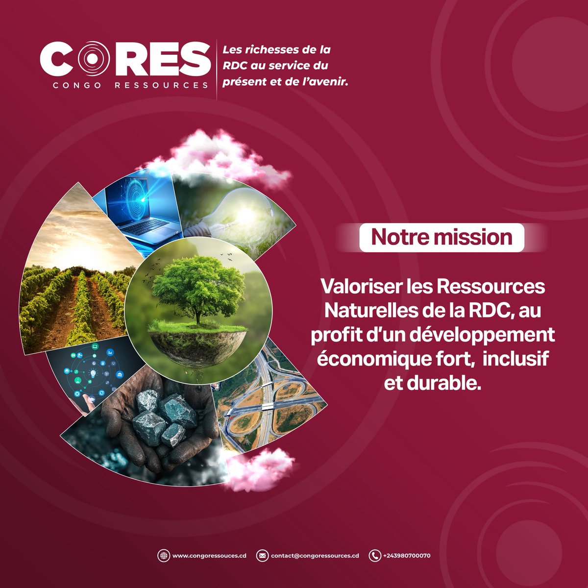 #CORES a pour mission de transformer les ressources naturelles de la #RDC (Agriculture, Mines, Eco-actifs et Énergies) en moteur d’un développement fort, inclusif et durable. #NKITA2035 #KME