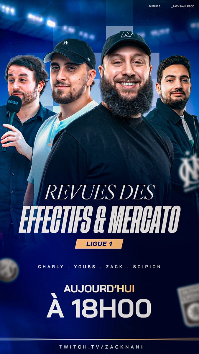 Zack_Nani's tweet photo. Bonjour les mecs,

Le traditionnel Stream revue des effectifs et mercatos de tous les Clubs de L1 c’est ce soir à 18h pour vous accompagner jusqu’au premier match de cette saison

Et le tout avec 3 beaux gosses :

@350youss 
@Scipionista 
@SeriousCharly 

À toute à l’heure 🫡 https://t.co/3k5cUlS0pG