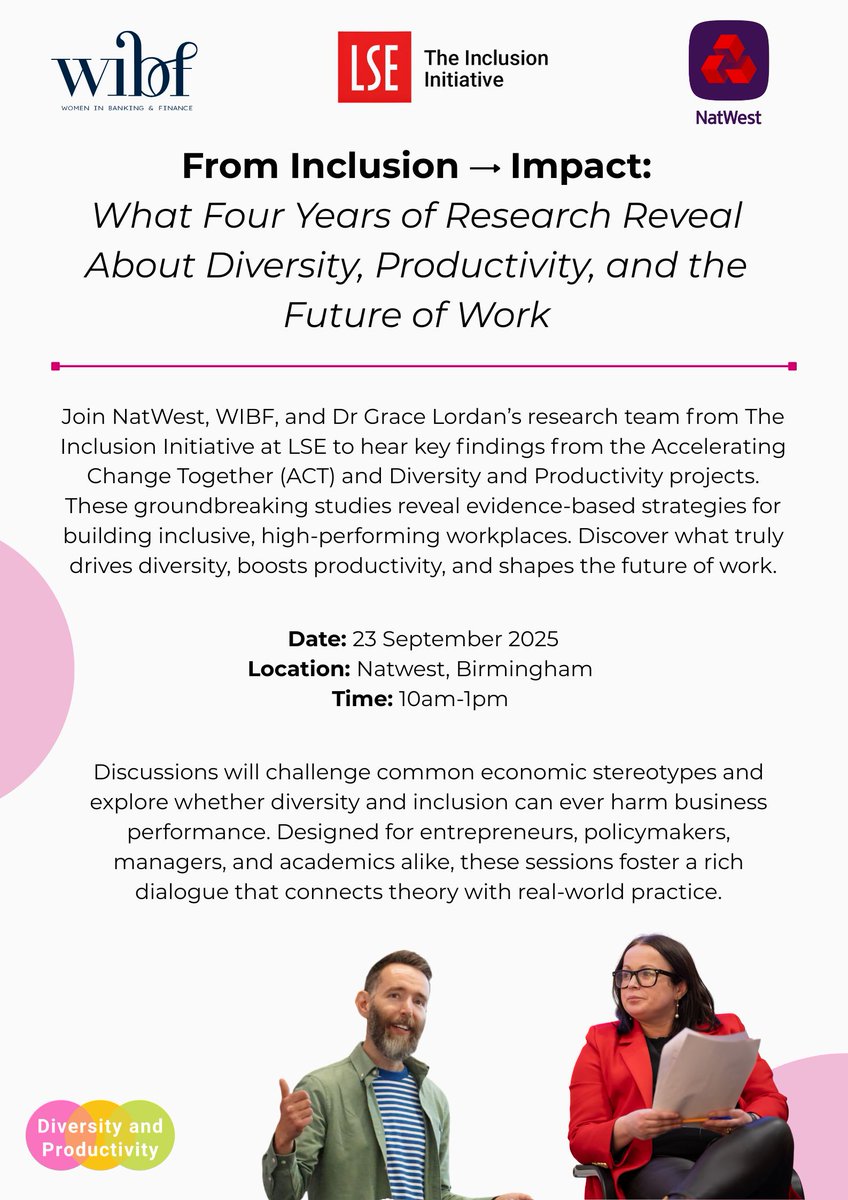 LSE_TII's tweet image. Upcoming Event: From Inclusion to Impact – 4 years of DEI research

Discover what truly drives diversity in the workplace &amp;amp; how inclusion fuels innovation &amp;amp; growth.

🔗 Register: eventbrite.com/e/from-inclusi…
@NatWestGroup 
#DEI #Inclusion #DiversityMatters #FutureOfWork