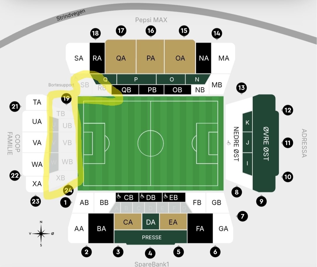 Im Ticketshop von Rosenborg können diese Blöcke nicht gewählt werden. Also wahrscheinlich ist das der Gästeblock 👍