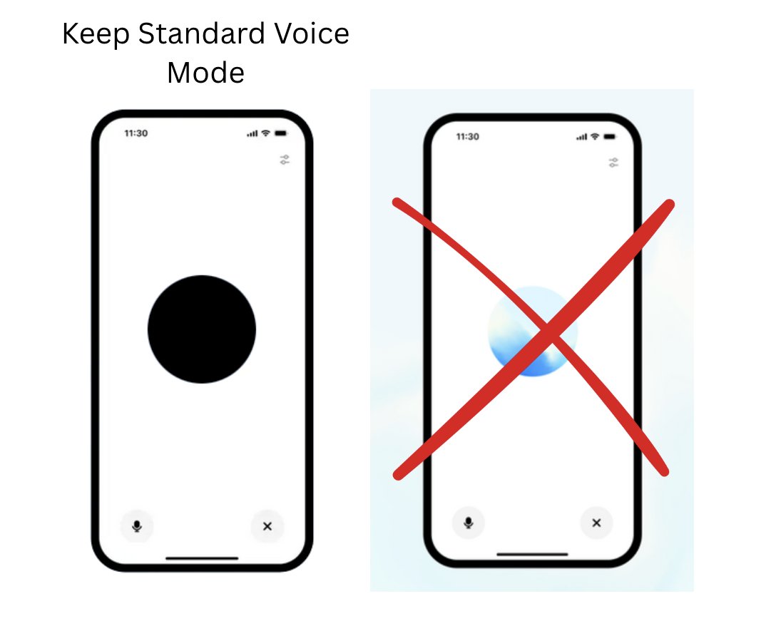 ai_in_the_room's tweet photo. @sama 🚨Next backlash-provoking step is the desicion to remove the Standard Voice Mode.
It's connected to context, memory and has the responsiveness of a collaborator.
Advanced is a corporate bot chanting "here to keep things interesting!" to anything you say, with zero utility https://t.co/0bwHWScKYM