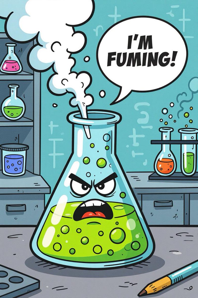 Grok Imagine prompt:

A comic of a beaker with an angry face, containing bubbling green liquid and smoke escaping from the opening, placed on a scientific lab table, rendered in cartoon comic style as concept art, with funny, humorous, high quality, and crisp clarity, fea...