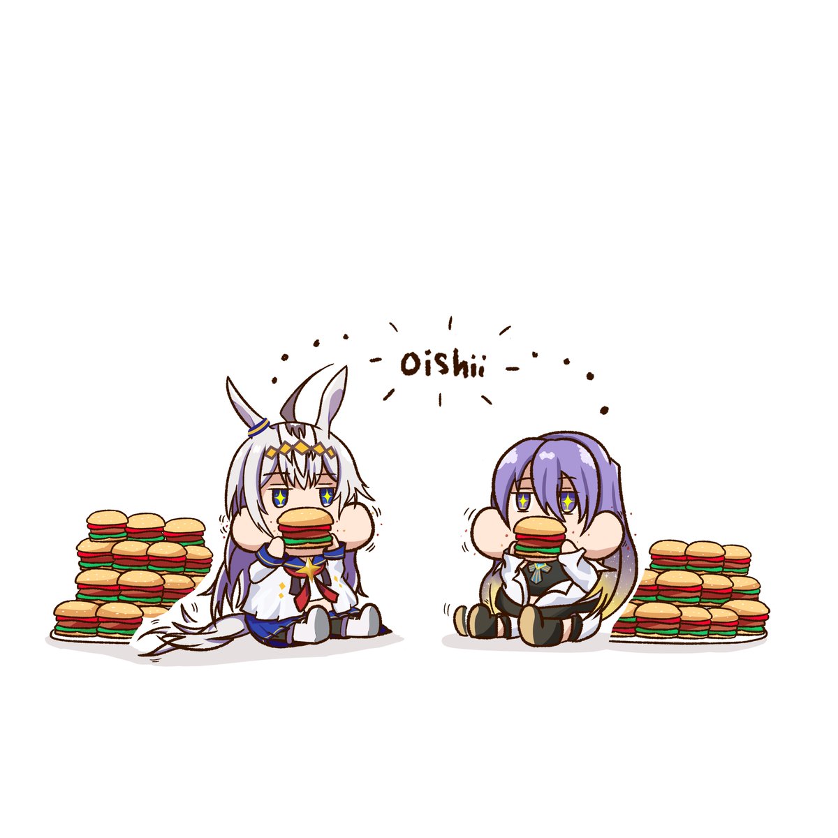 RaissaRandom's tweet image. Bon appétit for Moona and Oguri Cap
BURGIR 🍔

#HoshinovArt #Oguricap #umamusume #umamusumeprettyderby