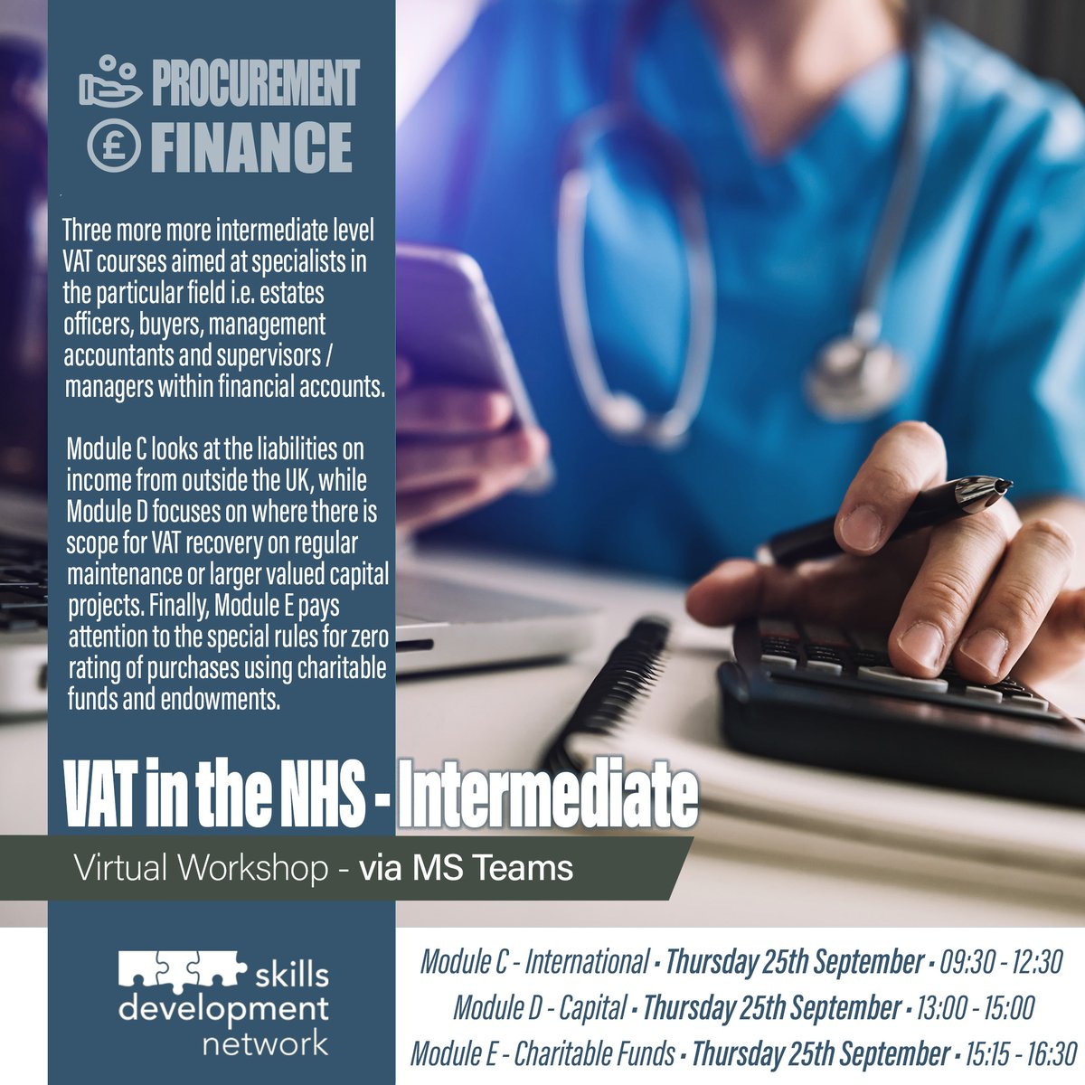 Three further VAT courses aimed at specialists in the particular field i.e. estates officers, buyers, management accountants:
Module C: International - orlo.uk/tB3O7
Module D: Capital - orlo.uk/gF2rj
Module E: Charitable - orlo.uk/IJNf7