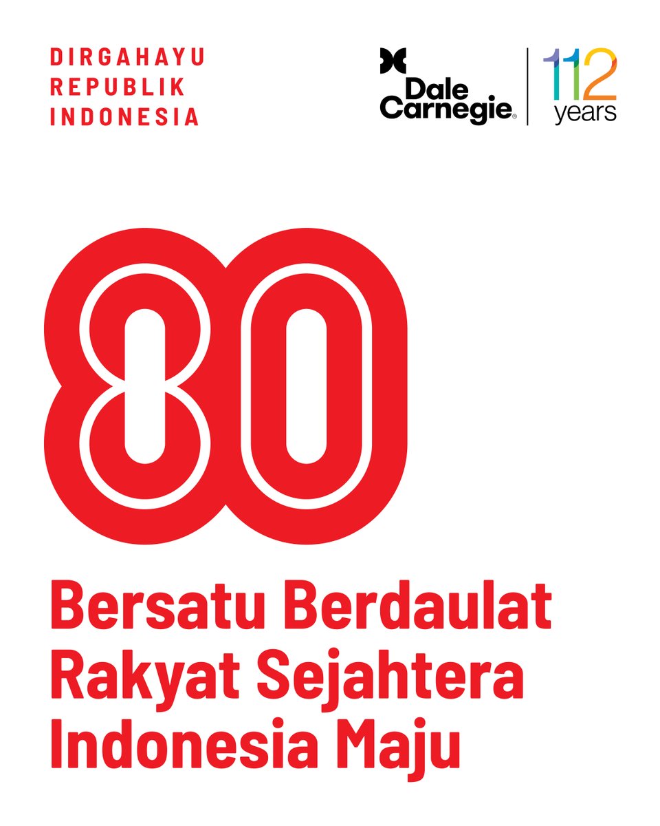 dalecarnegieINA's tweet photo. Dirgahayu Republik Indonesia ke-80.

Bersatu Berdaulat, Rakyat Sejahtera, Indonesia Maju

#hutri80 #harikemerdekaan #indonesiamerdeka #dalecarnegieina https://t.co/QUe6VRd5xw