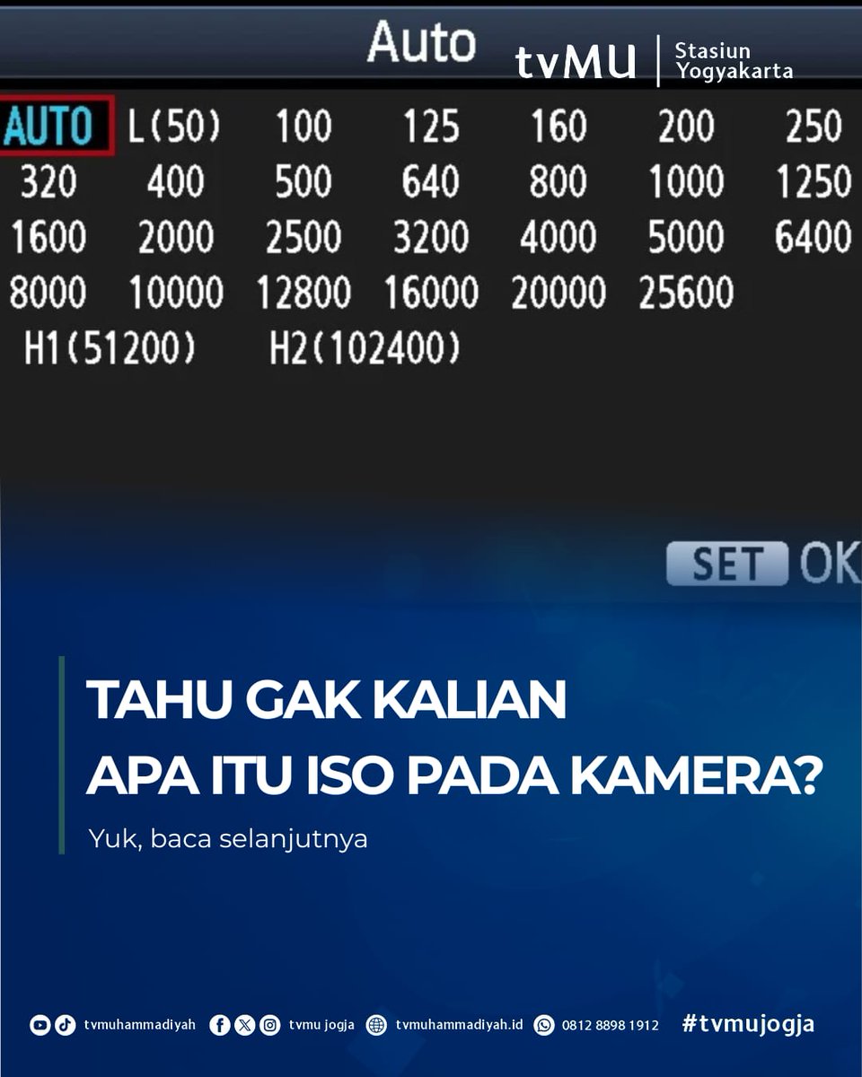 tvmujogja_'s tweet photo. ISO itu ibarat “mata” kamera dalam melihat cahaya. Semakin tinggi ISO-nya, semakin terang hasil fotonya, walaupun di tempat gelap.
Ikuti Akun Media Sosial Kami di Link Berikut ini:
https://t.co/t2e9WYxTHZ
#fotografi #Muhammadiyah #tvmu #tvmujogja https://t.co/e2HKFIh8lF