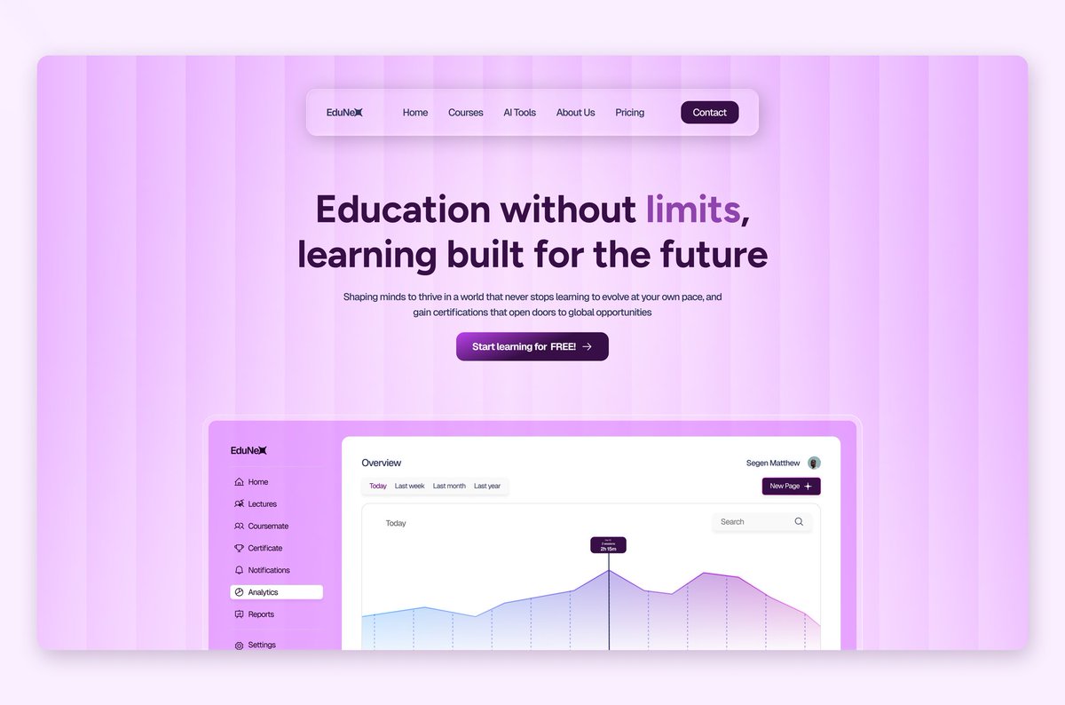 Simpixellab's tweet photo. Hero Section Practice 111: EduNex
Education without limits — learning built for the future.

#uiux #EdTechUX https://t.co/eWPsA3I8aB
