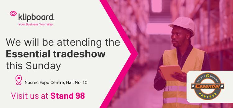 IQ_Retail's tweet photo. Ready to connect and innovate? Come and see the Klipboard team at Essential Tradeshow 2025 this Sunday at the Nasrec Expo Centre. Visit us at Stand 98 to see ERP Go (formerly IQ Retail) live in action and discover the latest solutions Klipboard has to offer your business. https://t.co/poB8alZ8l9