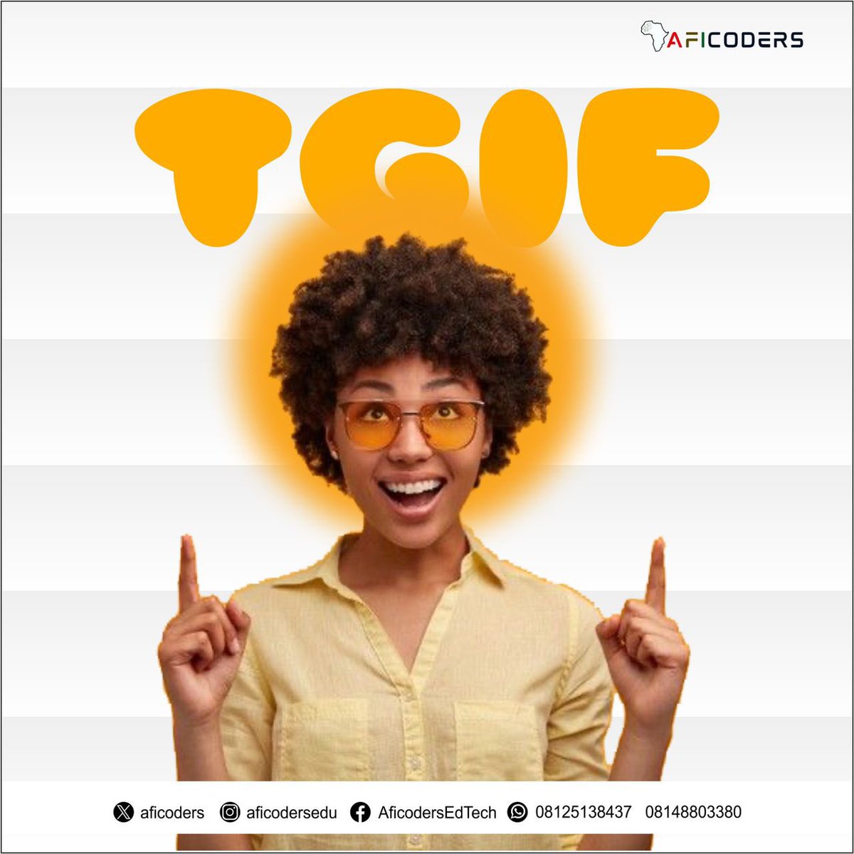 it’s finally Friday! 😄✨ #TGIF from all of us at Aficoders! Let’s code into the weekend with joy! 💻🎉 #Aficoders