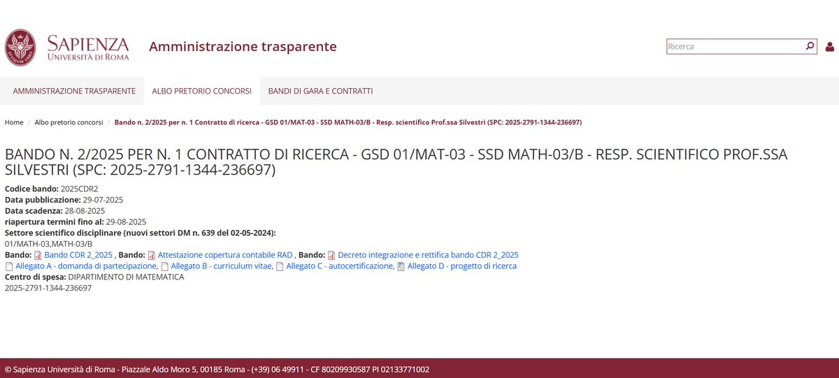 YoungStatS2's tweet image. 🧑🎓💼1 postdoc position is open in #Probability at the University of Rome La Sapienza, within the FIS 2 project Understanding pattern formation in nature via #complexanalysis, PI Vittoria Silvestri.
Deadline for applications: 29 August 2025 - strict
web.uniroma1.it/trasparenza/de…