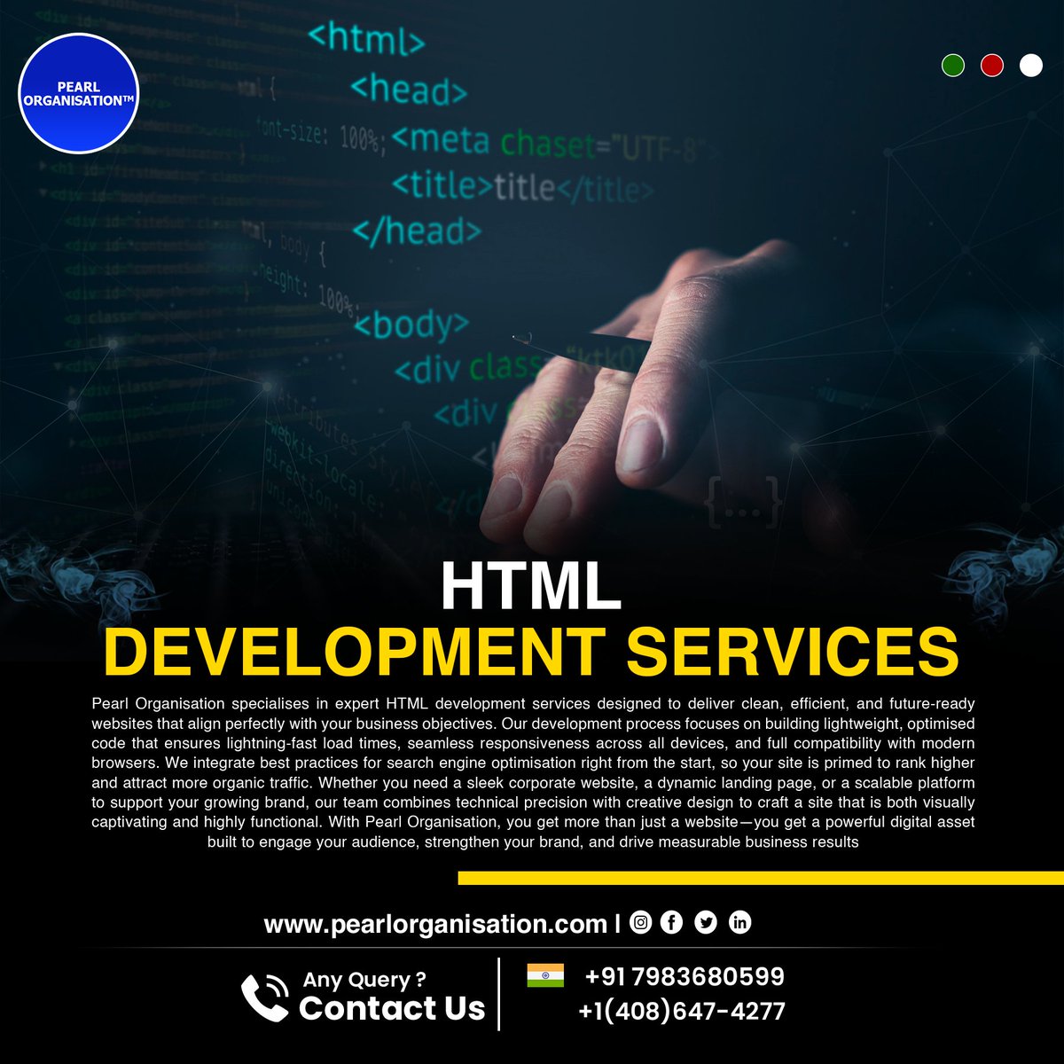 pearlorgs's tweet image. Build sleek, fast & SEO-ready websites with Pearl Organisation’s expert HTML development lightning speed, mobile-friendly & flawless performance
.
.
pearlorganisation.com
Contact Us :+91 7983680599 ,+1(408) 647-4277
.
.
#PearlOrganisationReviews #HTMLDevelopment #WebDesign