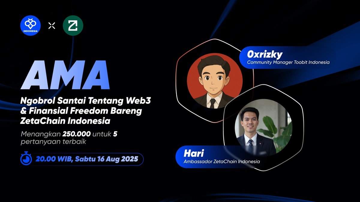 Toobit Indonesia 🇮🇩 (@toobitid) on Twitter photo 🚀 AMA Spesial!
Ngobrol santai tentang Web3 & Financial Freedom bareng ZetaChain Indonesia 🌐
🎙 Host & Guest:
Oxrizky – Community Manager <a href="/ToobitID/">Toobit Indonesia 🇮🇩</a> ( Host )
Hari – Ambassador <a href="/ZetaChain_IDN/">ZetaChain Indonesian</a> ( Guest )
💰 Hadiah: 500.000 IDR untuk 10 pertanyaan terbaik
📅 Tanggal: Sabtu, 16 🚀 AMA Spesial!
Ngobrol santai tentang Web3 & Financial Freedom bareng ZetaChain Indonesia 🌐
🎙 Host & Guest:
Oxrizky – Community Manager <a href="/ToobitID/">Toobit Indonesia 🇮🇩</a> ( Host )
Hari – Ambassador <a href="/ZetaChain_IDN/">ZetaChain Indonesian</a> ( Guest )
💰 Hadiah: 500.000 IDR untuk 10 pertanyaan terbaik
📅 Tanggal: Sabtu, 16