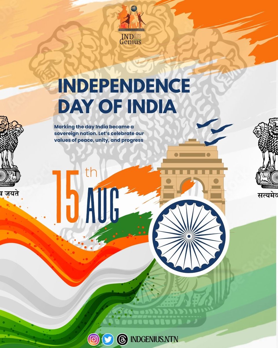 INDGenius_NTN's tweet photo. 🇮🇳 Celebrating the spirit of freedom, unity, and progress.
Happy 78th Independence Day! ✨
#IndiaAt78 #IndependenceDay #15August #ProudToBeIndian #Tricolor #VandeMataram #UnityInDiversity #AzadiKaAmritMahotsav #JaiHind #IndianPride #FreedomCelebration https://t.co/K5xdSmWAbd