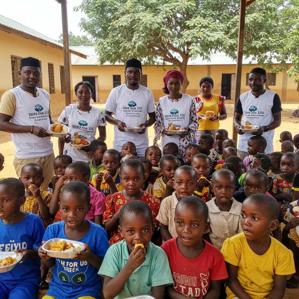 tcefglobal's tweet photo. Hope for Us Charity’s 2025 Nigeria program fed 3,000+ children in Kano via volunteer networks. 

Volunteering success, thanks to the youth!

Source: Hope for Us Charity’s 2024 feeding programs, scaled for 2025. 

Photo: AI Generated image.
#volunteer #foodaid https://t.co/nUVFckrEZW