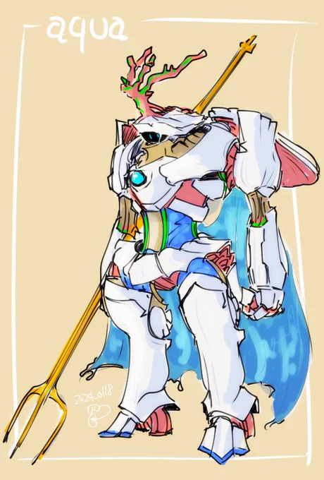 『海の騎士』 去年の1月にも描いてました カラーリングこっちにしようかな あとトライデントもってる 最新版↓