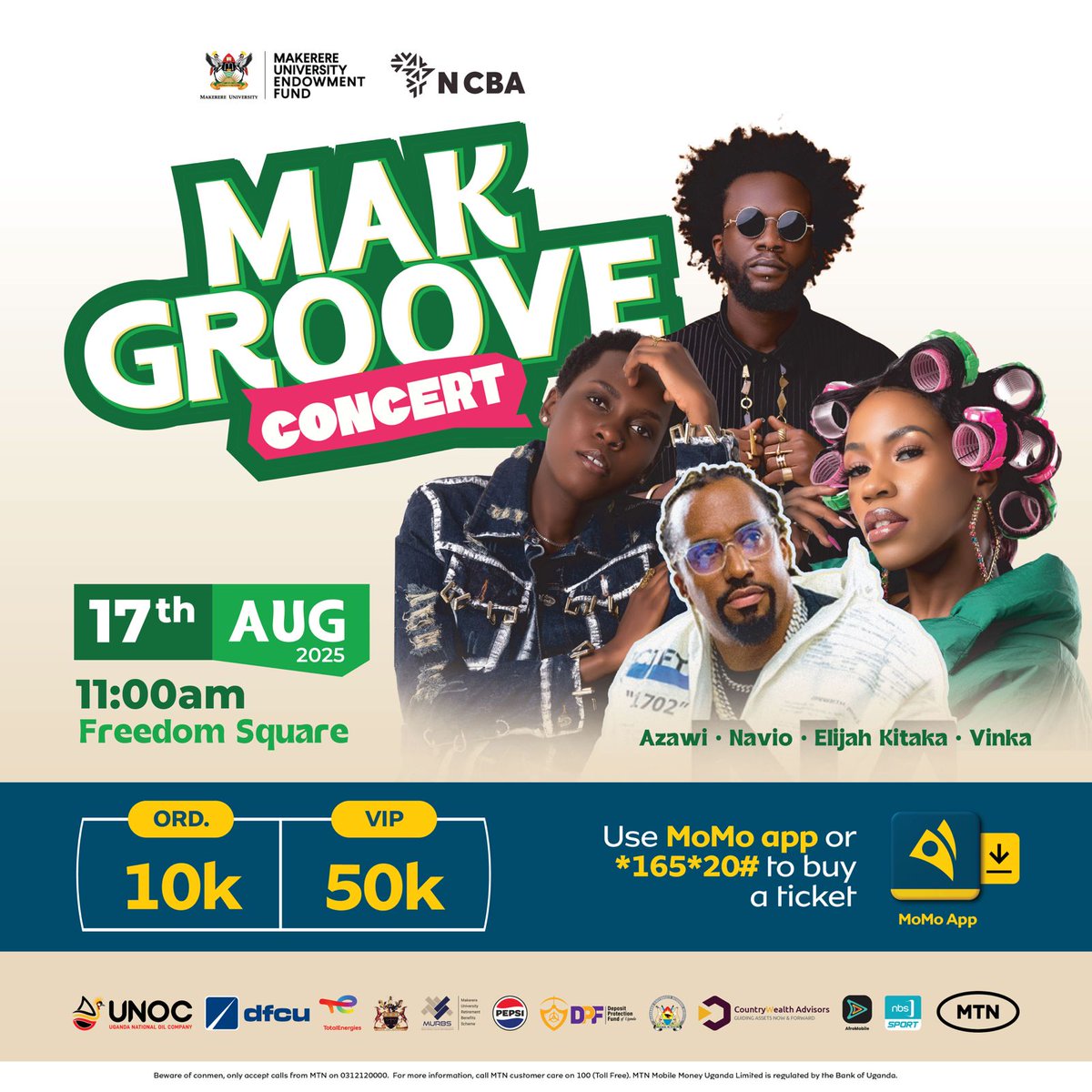 📢: The Mak Groove Concert is upon us. 

Grab your ticket, and let's dance to your favourite artist's tunes after the #MakRun2025.
