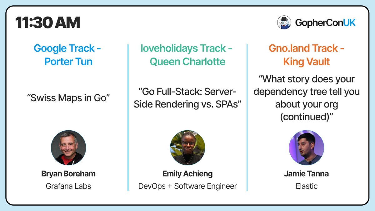 GopherCon UK (@gopherconuk) on Twitter photo 👉 After the morning break at #gopherconuk25!
Bryan Boreham will be sharing his insights, Emily Achieng will take the stage, and Jamie Tanna will continue his tutorial session.
A fantastic choice of content to absorb.
See you there!
<a href="/bboreham/">Bryan Boreham ➡️ BlueSky</a> <a href="/JamieTanna/">Jamie Tanna | www.jvt.me</a> 👉 After the morning break at #gopherconuk25!
Bryan Boreham will be sharing his insights, Emily Achieng will take the stage, and Jamie Tanna will continue his tutorial session.
A fantastic choice of content to absorb.
See you there!
<a href="/bboreham/">Bryan Boreham ➡️ BlueSky</a> <a href="/JamieTanna/">Jamie Tanna | www.jvt.me</a>